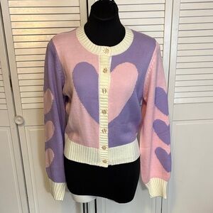 Smak Parlour Heart Patterned Pink and Purple Women's Cardigan